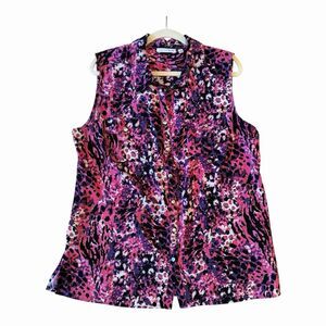 Notations Women’s Button-Up Sleeveless Blouse Colorful Animal Print Collared XL